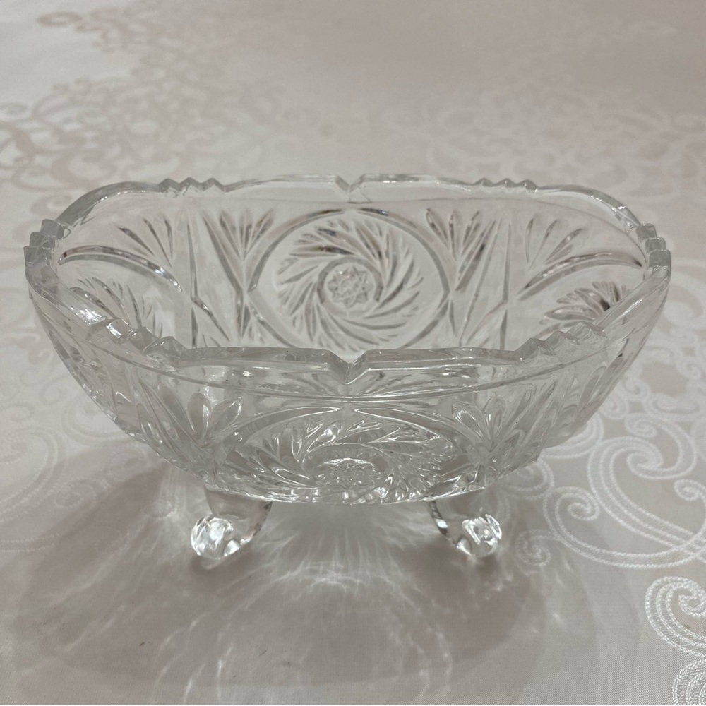 Vintage Crystal Cut Glass Footed Compote Bowl